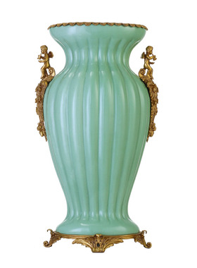 欧式奢华陶瓷配铜花瓶花插花器摆件客厅样板房别墅铜包瓷软装摆设