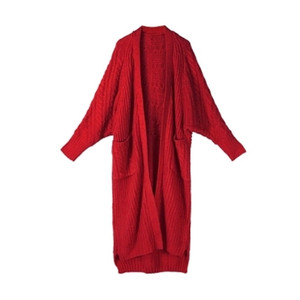 杨丽萍同款秋冬原创民族文艺中长款宽松大码毛衣针织外套红色开衫