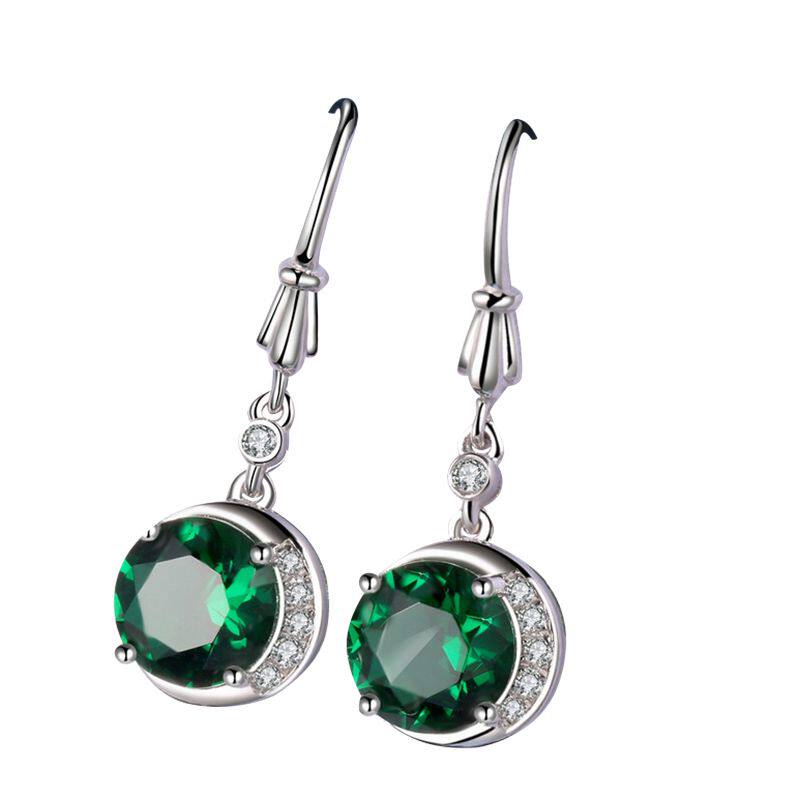 祖母绿耳环女日韩925银镀18k白金彩色宝石耳钉防过敏气质彩宝耳饰