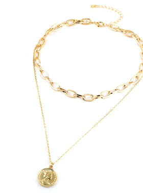 阿纹欧美小众双层项链吊坠毛衣链