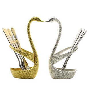 水果叉套装 304不锈钢创意可爱家用水果签果插欧式叉子天鹅座餐具