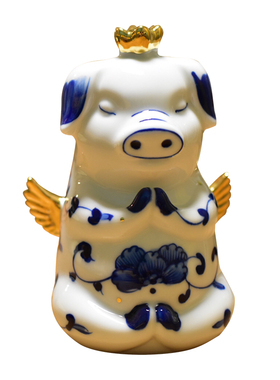 景德镇天使手绘青花茶台陶瓷猪