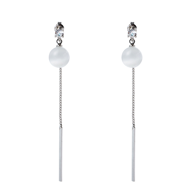 S925银防过敏猫眼石耳钉长款流苏气质时尚个性百搭防过敏耳坠耳线