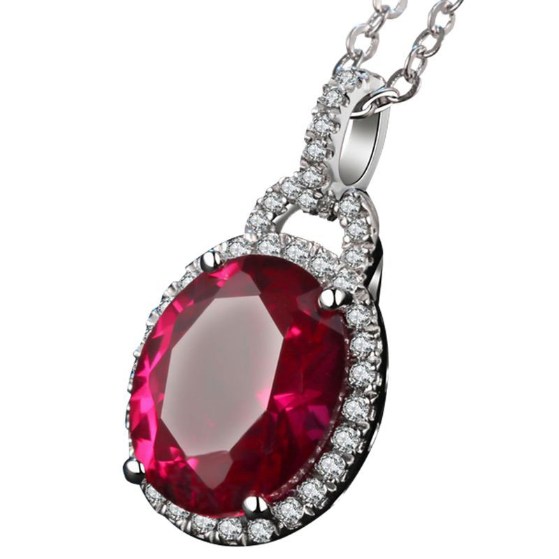 红宝石吊坠女纯银镀18k金彩色宝石项坠欧美彩宝首饰红碧玺项链