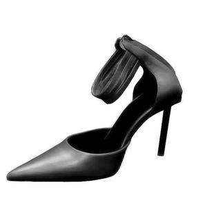 尖头高跟凉鞋交叉细带外穿白色羊皮包头凉拖绿色绑带细跟真皮黑色