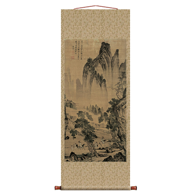 明 唐寅 松林扬鞭图 仿古画真迹复制品挂轴古代中式卷轴玄关山水