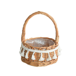 花篮装饰小篮子田园风格藤编流苏圆形手提拍摄道具花艺插花花器篮