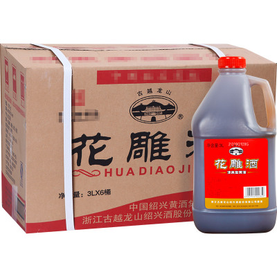 紹興黃酒古越龍山塑桶裝花雕加飯泡藥3L6壺加飯糯米月子老酒整箱