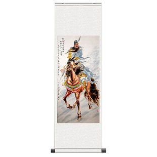 骑马关羽卷轴挂画正气丹心风水字画客厅壁画丝绸画国画关羽画像
