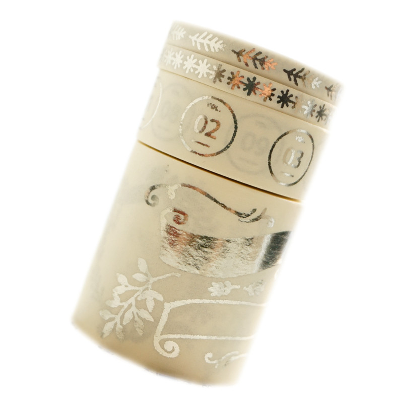 4cm宽烫银和纸胶带数字星星边框diy相册细花边装饰手帐胶带7mt515