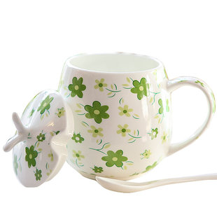 大容量带盖带勺杯子唐山骨质瓷家用情侣可爱对杯牛奶杯马克杯可爱