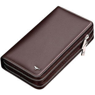 七匹狼手包男士长款纯钱包真皮双拉链手抓手拿包头层牛皮包韩版潮