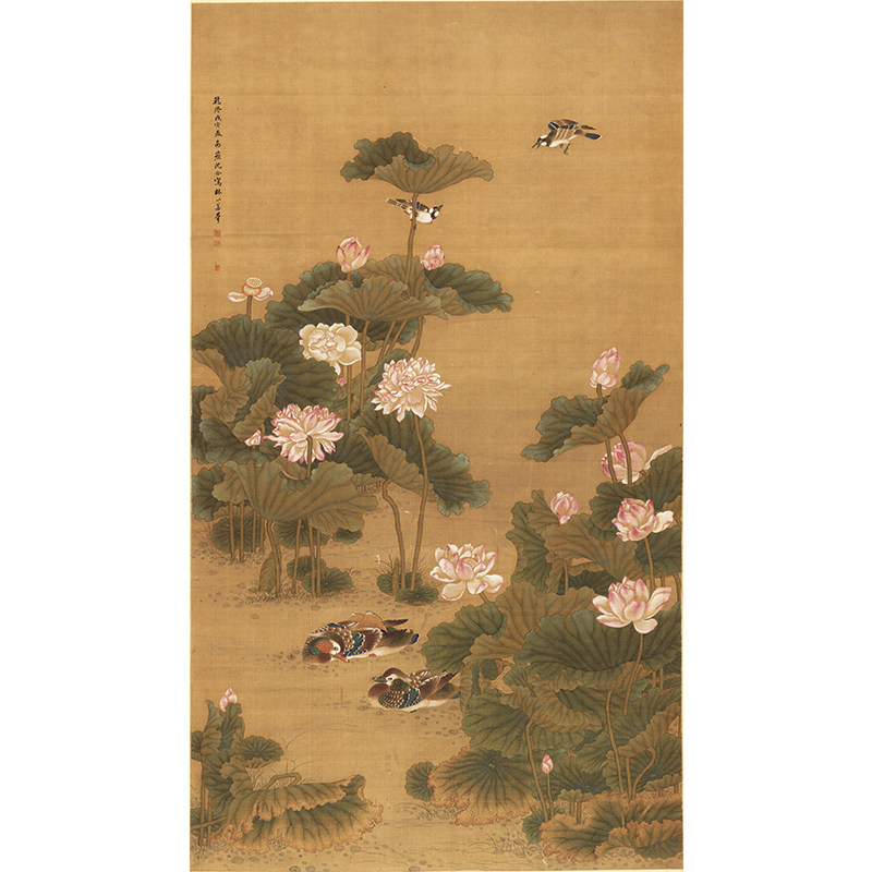 沈铨荷塘鸳鸯图工笔重彩花鸟画