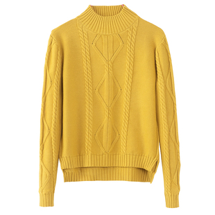 半高领毛衣女短款套头漂亮气质针织衫加厚开叉麻花中领秋冬打底衫