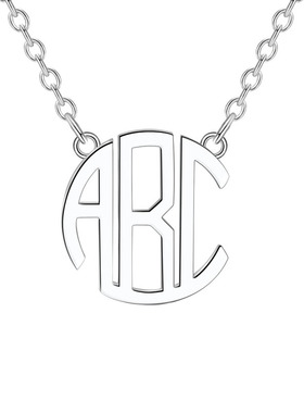 S925纯银字母圆牌项链手工吊坠