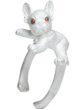 手工银饰生肖狗狗戒指女法斗牛犬