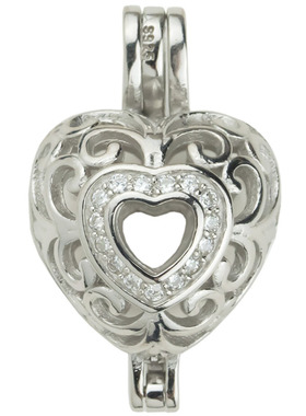 diy纯银珍珠琥珀蜜蜡爱心空托