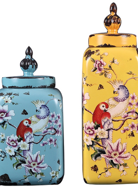 花鸟储物罐样板间欧式风软装饰品