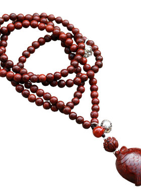 南红设计款印度小叶紫檀毛衣项链