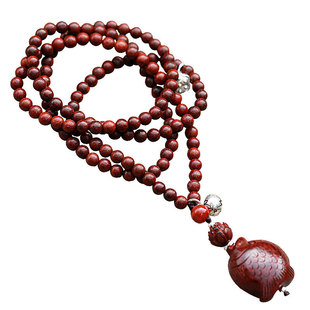 皇冠信誉设计款印度老料小叶紫檀 毛衣项链泰银莲蓬吊坠 南红 莲