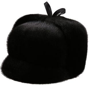 韩版中老年水貂帽子女士冬季保暖护耳水貂毛皮草编制盆帽渔夫帽女