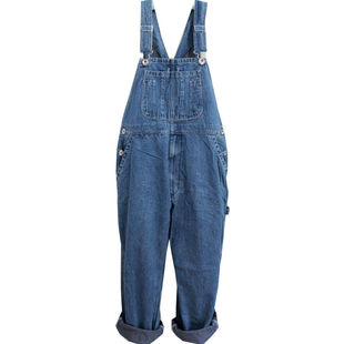 牛仔背带裤男女同款情侣小阔腿拖地宽松大码嘻哈直筒连体吊带长裤