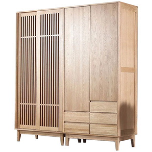 纯实木衣柜北欧两门三门小户型大容量卧室家具白橡木大衣柜可定制