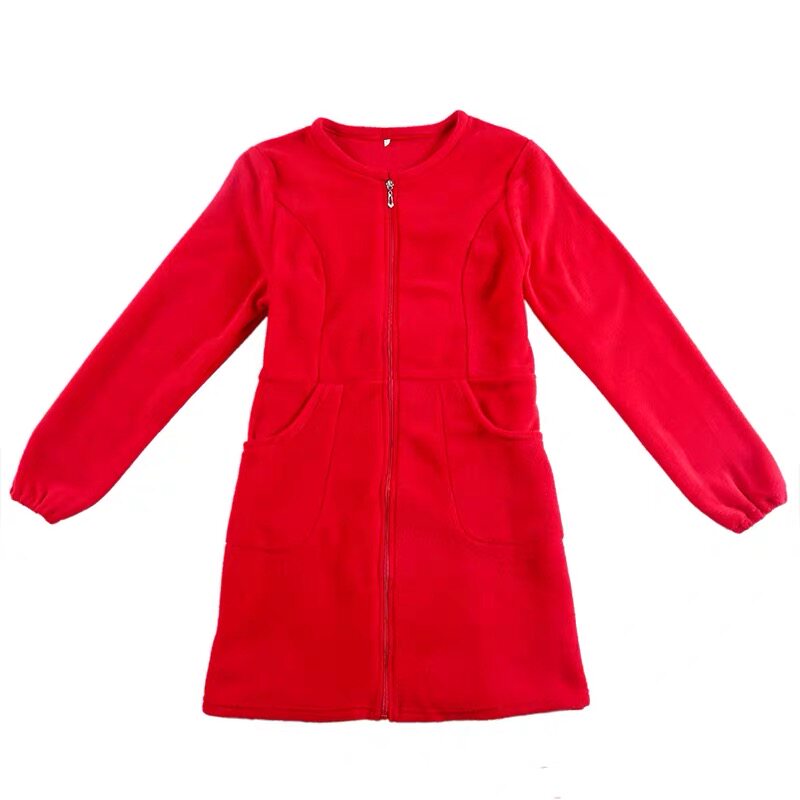 韩版秋冬季拉链外套羽绒服罩衣成人修身毛绒长袖厨房围裙工作服女
