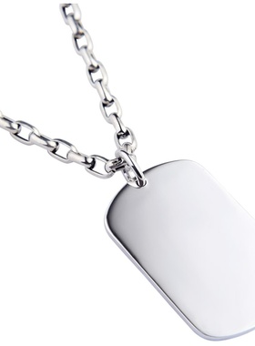 足银军牌风方形挂件可刻字毛衣链