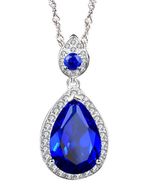 蓝宝石吊坠女日韩纯银镀18k金彩色宝石项坠贵重宝石坦桑石配饰品