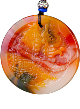 彩玉玛瑙飘花一帆风顺挂件玉吊坠