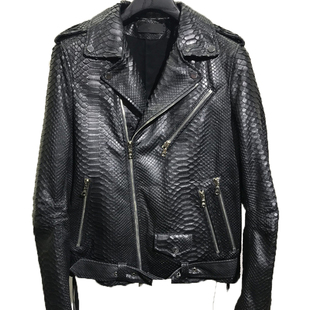 ZYLEATHER自主 AMI风格南非进口蟒蛇皮皮衣机车夹克男