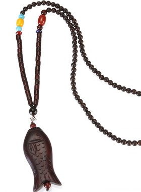 原创木鱼项链吊坠长款文艺复古