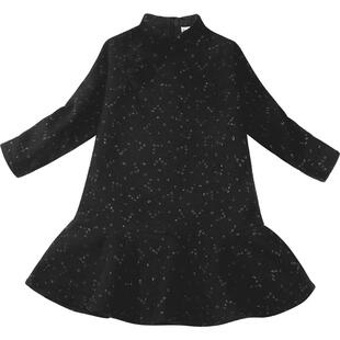 雅童小铺 黑色亮片女童羊毛长袖旗袍裙 秋冬款童装复古旗袍裙