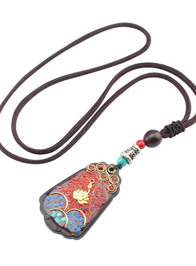 莲花黑檀木异域风情搭配吊坠项链