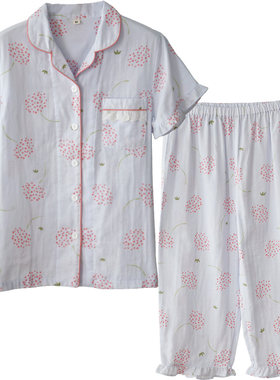 夏天薄款短袖中裤套件全棉家居服
