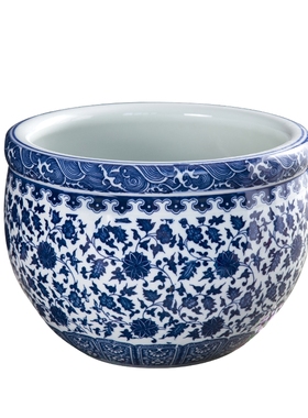 景德镇陶瓷青花瓷鱼缸水培铜钱草