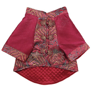 秋冬新年款加厚年服法斗巴哥犬胖狗唐装结婚喜庆过年拜年衣服棉衣