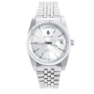 瑞士山度士机械男士手表全自动精钢表带夜光银色折叠扣双日历防水