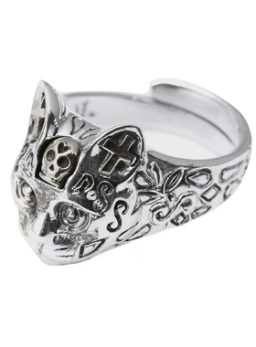 骷髅头纯银活口戒指