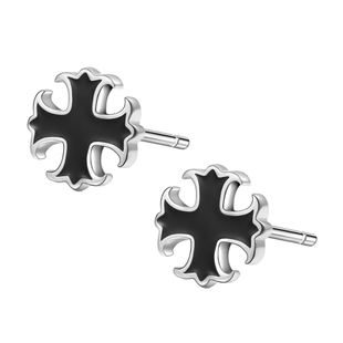 99足银纯银耳钉2025新款爆款男士十字架耳环女酷帅暗黑色单只耳饰