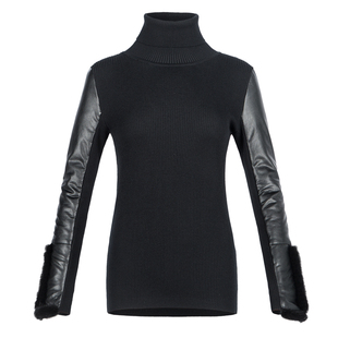 毛衣女皮袖打底衫加绒加厚修身羽绒袖内搭配皮草马甲高领针织衫冬