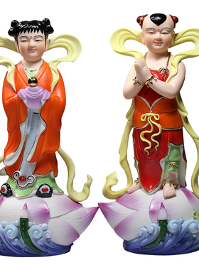 陶瓷金童玉女彩绘供奉用品微美