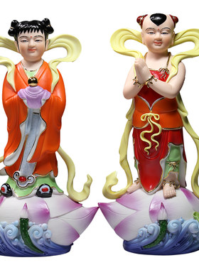陶瓷金童玉女彩绘供奉用品微美