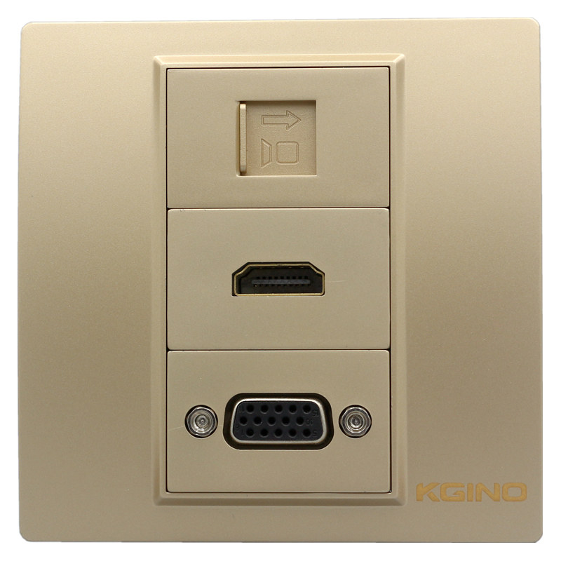 香槟色86型VGA电脑多媒体投影仪HDMI高清数字电视带六类直通插座