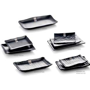 扬格密胺黑色磨砂长方形烧烤专用盘牛肉火锅配菜盘日式寿司塑料盘