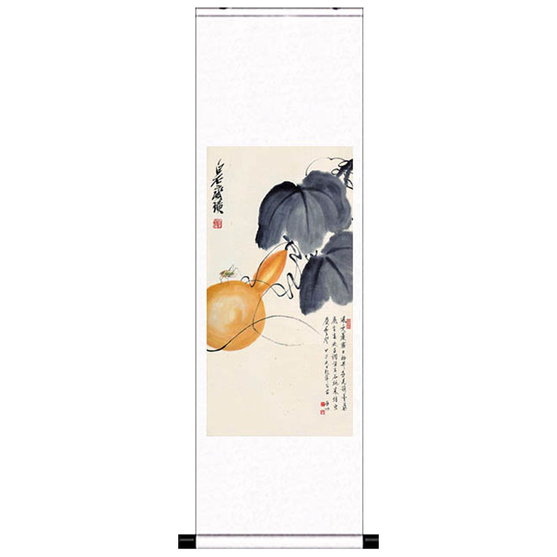玄关风水画招财画齐白石葫芦国画丝绸画卷轴画客厅花鸟挂画已装裱