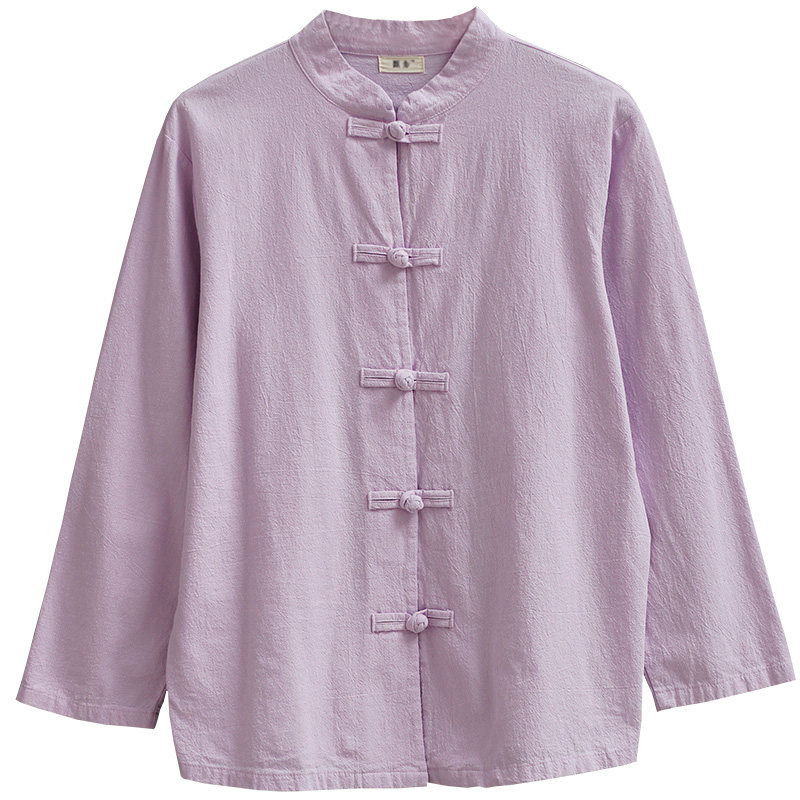 春秋棉麻太极服女上衣 中式中国风太极拳练功服晨练服外套