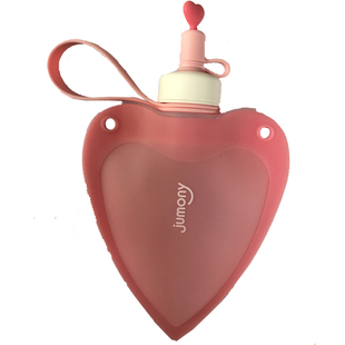 韩国进口jumony儿童硅胶便携水袋sillymann可折叠水壶爱心限量夏