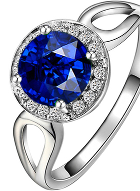 蓝宝石925纯银贵重白金女款戒指